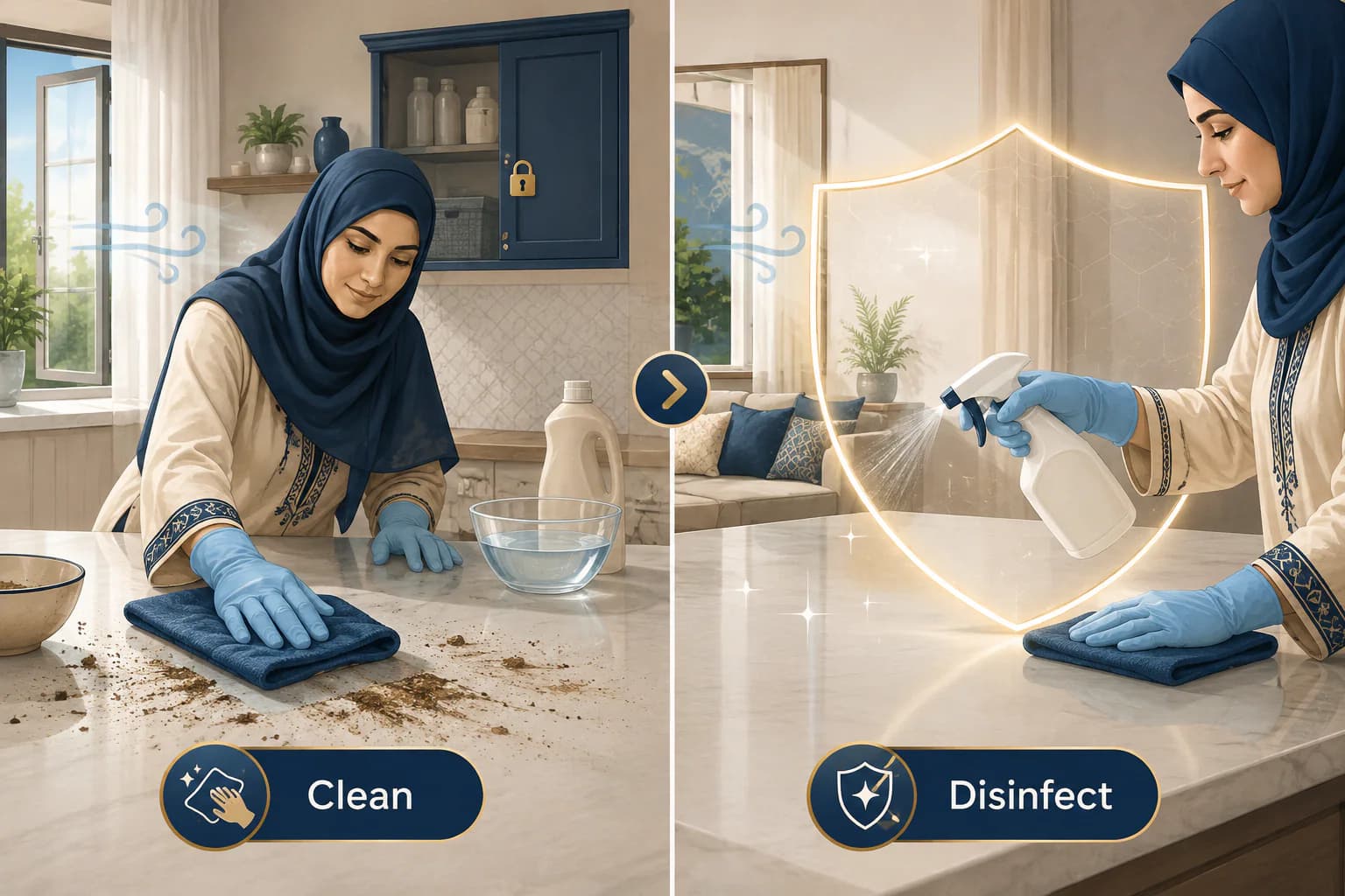 Cleaning removes soil first; disinfection is a separate, conditional step.