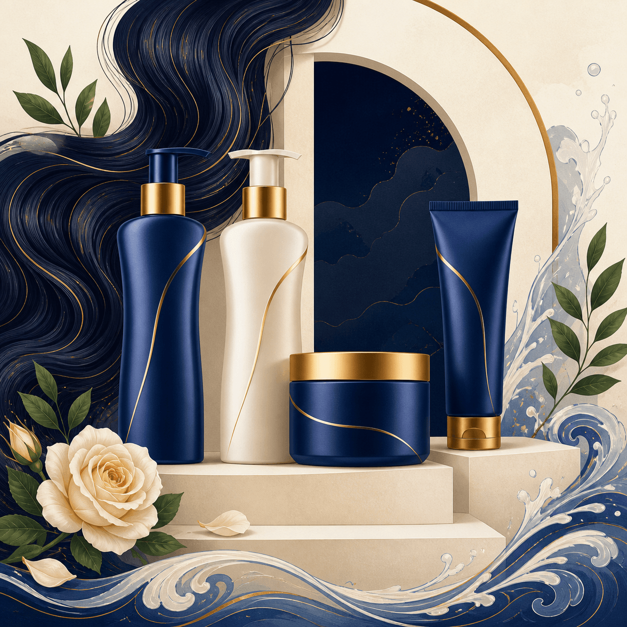Illustrated Gulabad Hair Care product family
